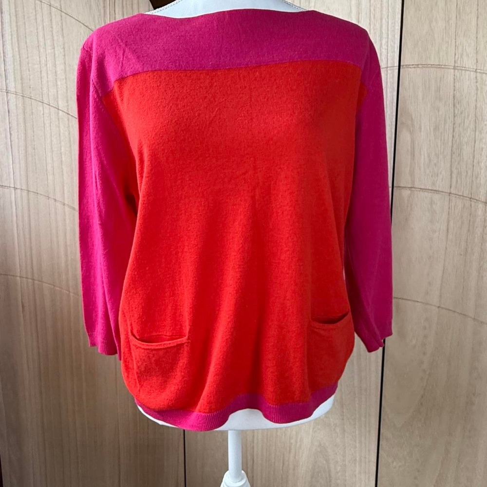 Preppy a.n.a Colorblock Sweater L Red Magenta Pink Boat Neck Lightweight